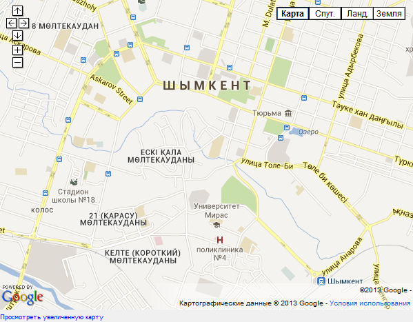 Online карта Шымкента от Google